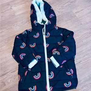 Swiss Tech Kids Puffer Jacket - Navy with Rainbow Accents